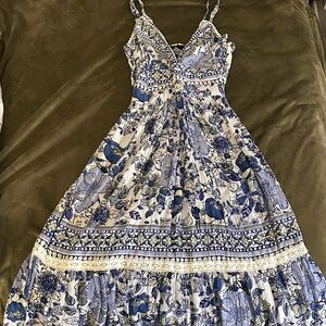 Angie Blue and White Floral Maxi Dress